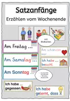 Vorschau - Anderer Materialtyp - Erzählen Wochenende Ferien Satzanfänge mit Bildkarten - Deckblatt