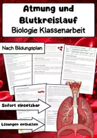 Vorschau - Arbeitsblätter - Atmung und Blutkreislauf Klassenarbeit Biologie Klasse 7 Gymnasium - Deckblatt