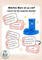 Vorschau - Stationenlernen - magischer Zylinder/Zauberzylinder - Welches Wort ist zu viel? - Leseförderung - Freiarbeit - Deckblatt
