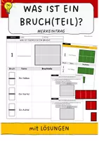 Vorschau - Arbeitsblätter - Was ist eigentlich ein Bruch - Merkeintrag mit Lösungen (Brüche) - Deckblatt