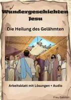 Vorschau - Arbeitsblätter - Wundergeschichten: Jesus heilt einen Gelähmten (Arbeitsblatt mit Lösungen + Audio) - Deckblatt