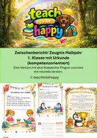 Vorschau - Anderer Materialtyp - Zwischenzeugnis Halbjahr 1. Klasse kompetenzorientiert mit Urkunde Pinguin und neutrale Version - Deckblatt