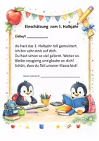 Vorschau - Anderer Materialtyp - Zwischenzeugnis Halbjahr 1. Klasse kompetenzorientiert mit Urkunde Pinguin und neutrale Version - Seite 1