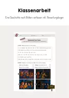 Vorschau - Bildkarten - Klassenarbeit - Bildergeschichten schreiben inkl. Bewertungsbogen - Gruselgeschichten - Freundschaft - Schreibplan - Deutsch - Deckblatt