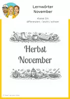 Vorschau - Arbeitsblätter - Lernwörter Herbst / November - Klasse 3/4 - 2 Niveaus - Deckblatt