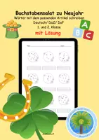Vorschau - Arbeitsblätter - 🍀Buchstabensalat zu Neujahr | Wörter mit dem passenden Artikel schreiben | Wortschatz Neujahr | 1. und 2. Klasse | Deutsch | DaZ | DaF - Deckblatt