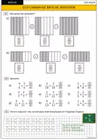 Vorschau - Arbeitsblätter - Gleichnamige Brüche addieren (Addition von gleichnamigen Brüchen) - Arbeitsblatt mit Lösungen - Seite 3