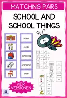 Vorschau - Spiele - Matching Pairs: School and School Things (Game - Finding Pairs) - Deckblatt