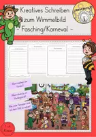 Vorschau - Arbeitsblätter - Wimmelbild beschreiben kreatives schreiben Bildbeschreibung Fasching Karneval - Deckblatt