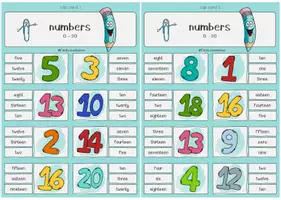 Vorschau - Fördermaterial/Inklusion - Clip cards numbers 0-20 - Klammerkarten - Seite 1