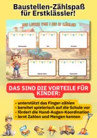 Vorschau - Arbeitsblätter - Mathe für Vorschulkinder: Spieltafel, Kärtchen & Kontrollkarten im coolen Baustellen-Design - Seite 1