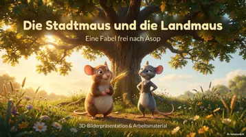 Vorschau - Arbeitsblätter - Die Stadtmaus und die Landmaus - Fabel -3D Präsentation & Arbeitsblatt - Deckblatt