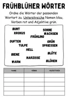 Vorschau - Arbeitsblätter - Wortarten: Frühblüher - DaZ/DaF / Deutsch (Nomen • Verben • Adjektive) - Seite 1