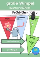 Vorschau - Mal- und Bastelvorlagen - Große Wimpel Frühblüher - Für Girlande oder Kette (Deko) - DaZ/DaF / Deutsch (Wortschatz) - Deckblatt