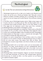 Vorschau - Arbeitsblätter - Nachhaltigkeit Lesetext mit Fragen + Lösungen Leseverstehen Wortspeicher didaktische Reserve Lesen Leseverständnis - Seite 3