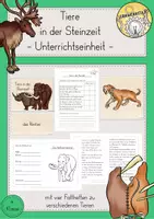 Vorschau - Stundenentwürfe - Tiere Steinzeit Mammut Säbelzahntiger Rentier Wollnashorn Unterrichtseinheit - Deckblatt