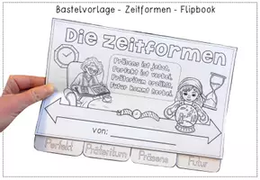Vorschau - Mal- und Bastelvorlagen - Flipbook - Zeitformen - Präsens, Präteritum, Perfekt, Futur - Bastelvorlage - Seite 1