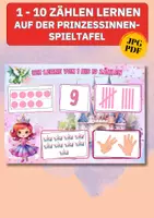 Vorschau - Arbeitsblätter - Zahlen lernen 1–10 – Prinzessinnen-Spieltafel mit Mengen, Zehnerfeld & Kontrollkarten - Deckblatt