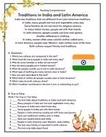 Vista previa - Hojas de trabajo - Reading Comprehension/ Traditions around the World - página 2