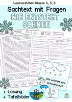 Vorschau - Arbeitsblätter - Sachtext Lesen und Verstehen: Wie entsteht Schnee, Schneeflocken. (Wetter Klasse 3, 4, 5, 6) - Deckblatt
