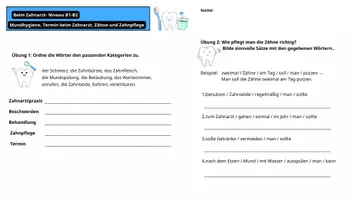 Vorschau - Arbeitsblätter - Beim Zahnarzt /Termin Besuch Zahnpflege Arbeitsblätter B1 - Deckblatt