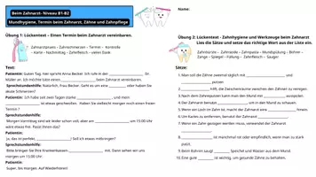 Vorschau - Arbeitsblätter - Beim Zahnarzt /Termin Besuch Zahnpflege Arbeitsblätter B1 - Seite 1
