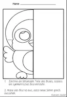 Vorschau - Mal- und Bastelvorlagen - Pinguin Symmetrie Bilder – Zeichnen, Spiegeln & Ausmalen - Seite 1