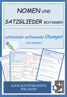 Vorschau - Arbeitsblätter - Deutsch: Substantive und Satzglieder bestimmen - auch interaktiv - Deckblatt