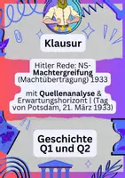 Vorschau - Klassenarbeiten - Klausur Geschichte Oberstufe (Q1/Q2) – NS-Machtergreifung 1933 mit Quellenanalyse & Erwartungshorizont | Q1/Q2 Geschichte (Tag von Potsdam, 21. März 1933) Machtübertragung - Deckblatt