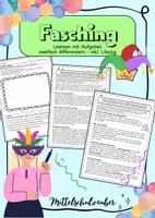 Vorschau - Arbeitsblätter - Fasching in Österreich 🎭 - Zweifach differenzierter Lesetext mit Aufgaben & Lösungen - Deckblatt