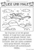 Vorschau - Arbeitsblätter - Der Drachen Lesemalblatt - Klasse 1/2 - Seite 1