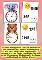 Vorschau - Arbeitsblätter - Uhrzeit lernen mit Bildkarten – Analog & digital lesen üben | Lernspiel für Kita & Grundschule - Seite 1