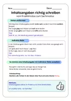 Vorschau - Arbeitsblätter - Inhaltsangaben Übung mit Merksätzen und Tipps - Seite 1