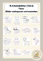 Vorschau - Arbeitsblätter - 15 Arbeitsblätter: Tiere nachspuren und ausmalen - Deckblatt