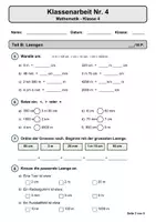 Vorschau - Stundenentwürfe - 🏆 Klassenarbeit Nr. 4 – Mathematik Klasse 4 1 - Deckblatt