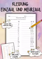 Vorschau - Arbeitsblätter - DaZ / DaF / Deutsch Grundschule - Grammatik - KLeidung - Einzahl und Mehrzahl - Deckblatt