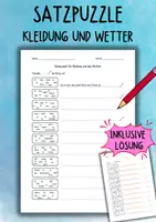 Vorschau - Arbeitsblätter - DaZ / DaF / Deutsch Grundschule - Schreiben - Satzpuzzle - Kleidung und Wetter - Deckblatt