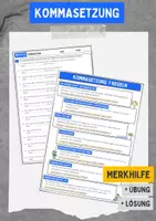 Vorschau - Arbeitsblätter - Kommasetzung / Kommaregeln - Merkhilfe / Übung + Lösung - Deckblatt
