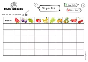 Vorschau - Arbeitsblätter - Fruits and Vegetables Class Surveys - Walk and Talks - Seite 1