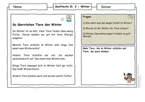 Vorschau - Arbeitsblätter - Tiere im Winter Klasse 2 – Winterschlaf, Winterruhe, Winterstarre und winteraktiv | Sachtexte und Aufgaben - Seite 1
