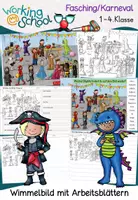 Vorschau - Arbeitsblätter - Fasching Karneval Wimmelbild | Schreibanlass Klasse 1-2 - Deckblatt