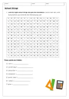 Vorschau - Arbeitsblätter - School things word search - Deckblatt