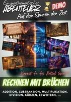 Vorschau - Spiele - Demo - Rechnen mit Brüchen - Auf den Spuren der Zeit - Ein mathematisches Abenteuer - Deckblatt