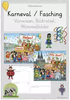 Vorschau - Stundenentwürfe - Karneval / Fasching Vorwissen, Bildrätsel, Wimmelbilder - Deckblatt