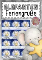 Vorschau - Mal- und Bastelvorlagen - Feriengrüße mit Sternen für die Elefantenklasse - Deckblatt