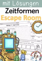 Vorschau - Stundenentwürfe - Zeitformen - Escape Room - mit Lösungen - Präsens, Präteritum, Perfekt und Futur - Deckblatt