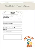 Vorschau - Arbeitsblätter - Steckbrief Tiere im Winter - Deckblatt