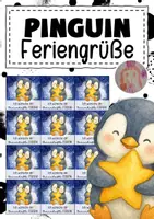 Vorschau - Mal- und Bastelvorlagen - Feriengrüße mit Sternen für die Pinguinklasse - Deckblatt