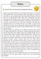 Vorschau - Arbeitsblätter - Roblox Lesetext mit Fragen + Lösungen Leseverstehen Wortspeicher didaktische Reserve Lesen Leseverständnis - Seite 3