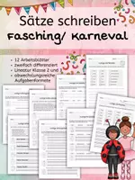 Vorschau - Arbeitsblätter - Sätze schreiben - Fasching/ Karneval - Würfelsätze, Purzelsätze, Schlangensätze uvm - Deckblatt
